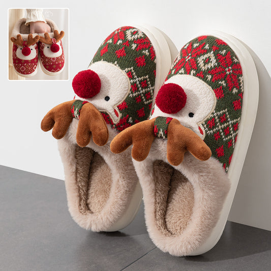 Cute Christmas Elk Plush Slippers